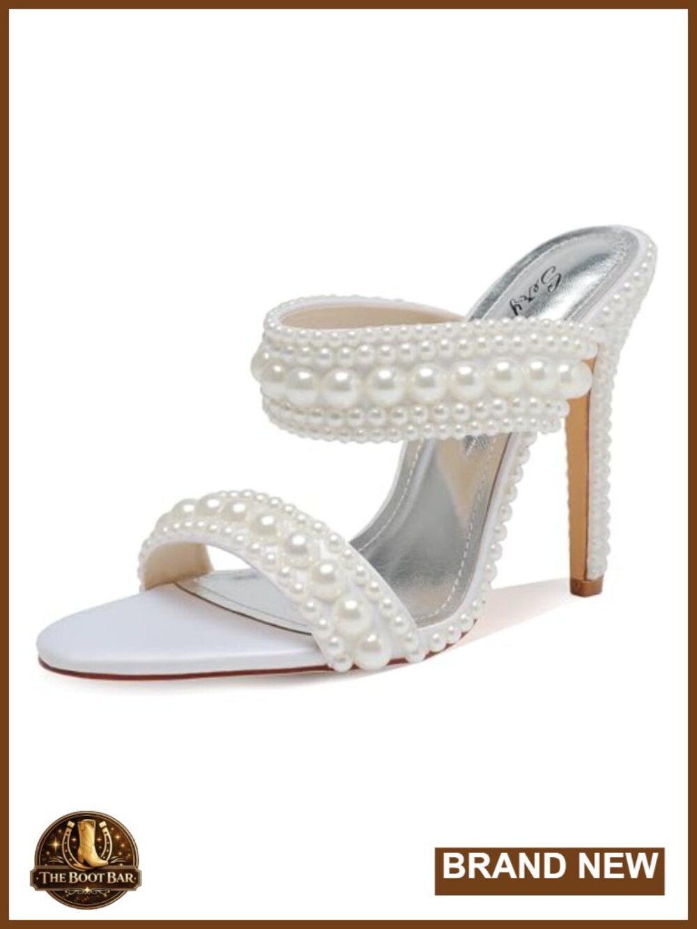 4.3IN Stiletto Heels Sparkly Mesh Pearl Ankle Strap Open Toe Sandals Nightclub
